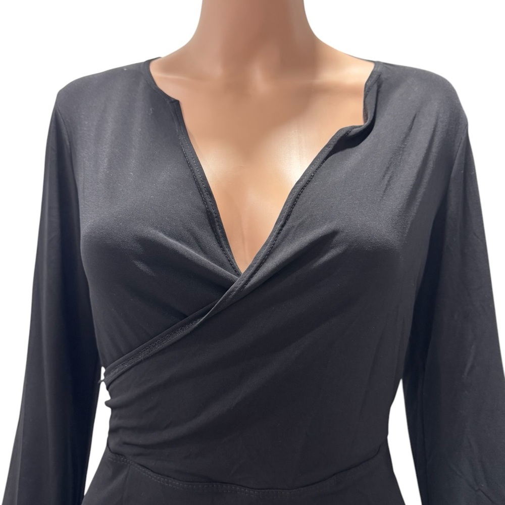 Max Studio Black Fitted Wrap Blouse - image 5